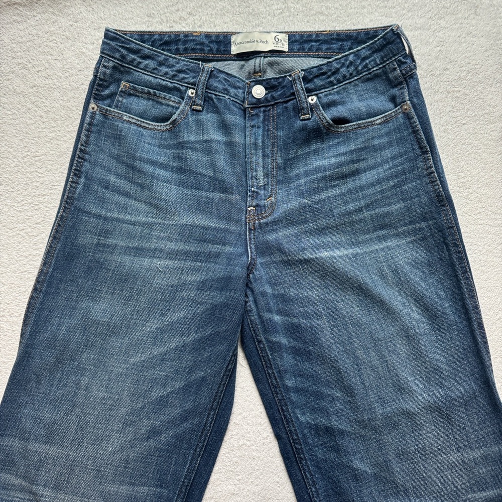 Abercrombie & Fitch Dark Blue High Rise Wide Leg Crop Denim Jeans